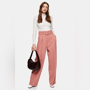 TOPSHOP Pink Dusty Rose Wide Leg Trousers